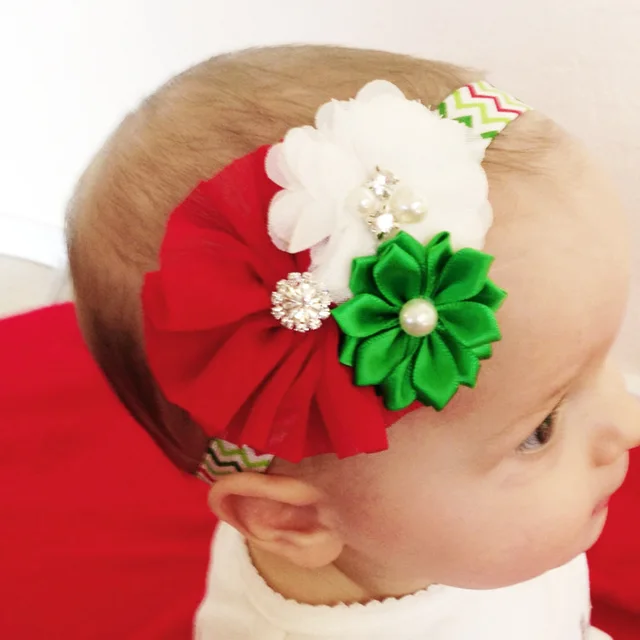 12pcs lot lovely wave red chiffon flower christmas hair bows christmas hair bows for toddlers