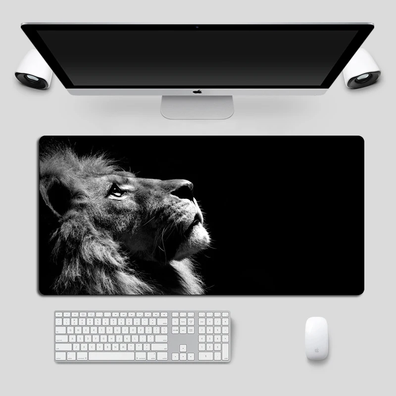 

Cool Lion Black Mouse Pad Large Rubber Gamer Computer Desk Mat Anime Non-Skid Gaming MousePad Locking Edge Keyboard Desk Mat