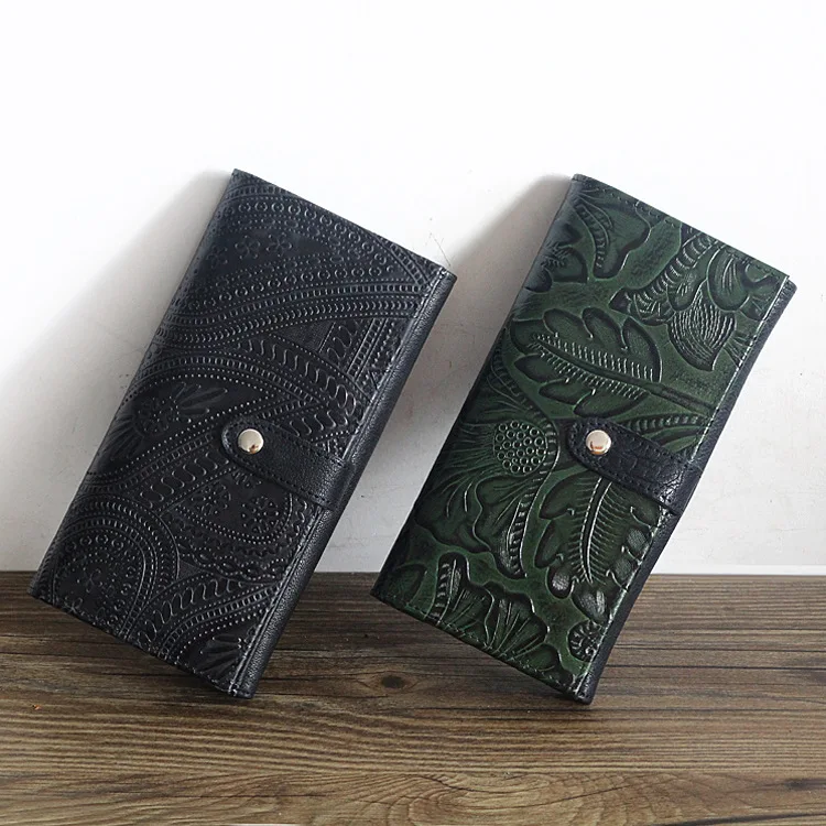 

Rejuvenated Ethnic Style Handmade Long-style Women's Wallet in 2019,Woman handbag with original relief pattern on cowhide