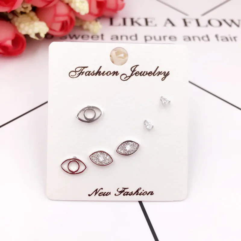 

925 Silver Needle Eye Zircon Earrings Women Girls Wedding Party Jewelry Korean Stud Earring Set