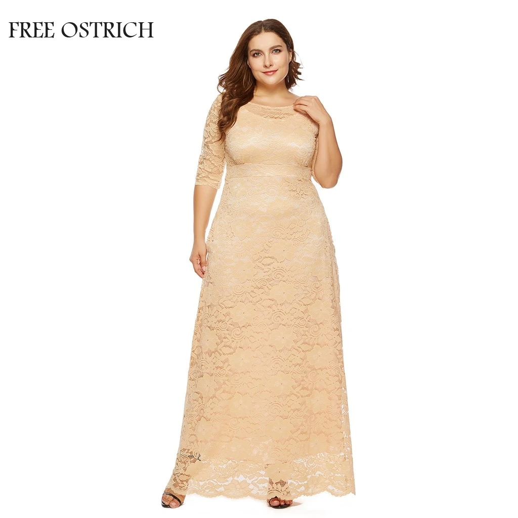 

FREE OSTRICH Dress Women Solid Plus Size Oversize Vintage Floral Lace Formal Swing Dress Elegant Party Women Dress