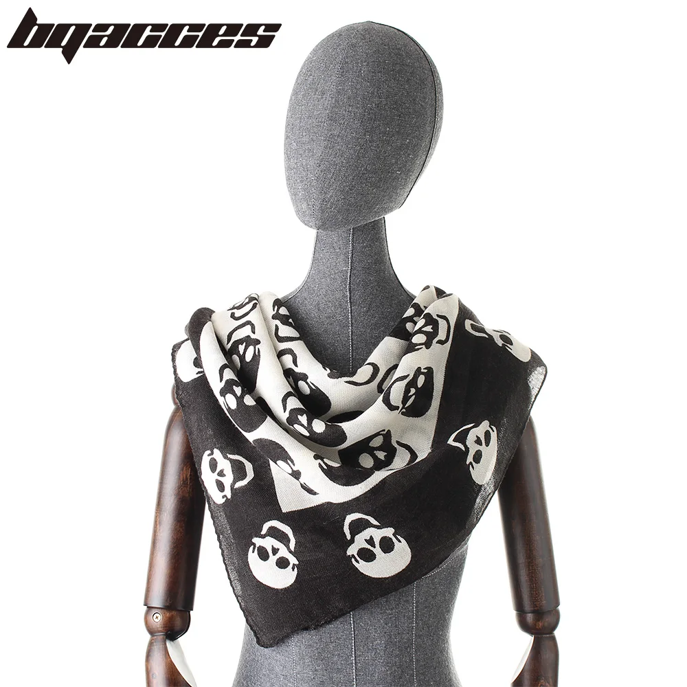 

[BQACCES] New Black White Skull Print Faux Cashmere Square Scarf Women Bandana Scarf Shawl Fashion Headband Hijab 100*100cm