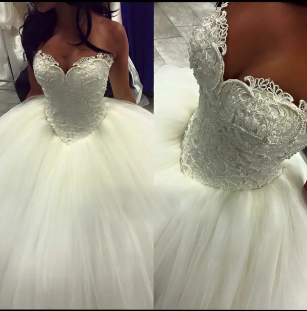 Buy Cheap Vestido de noiva New Princess Wedding Dress 2017 Sweetheart Neck Sleeveless Ball Gown Chapel Train Beading Tulle Wedding Gowns