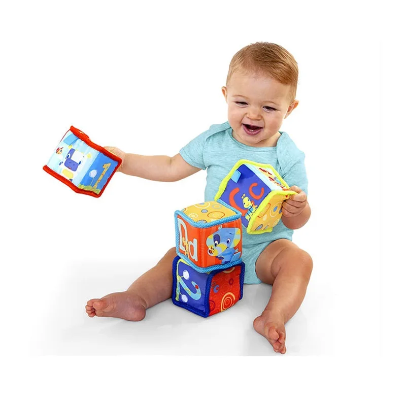 New Style 4pcs/set Blocks Baby Toy Soft Play Cubes Cloth Plush Building Blocks Early Educational