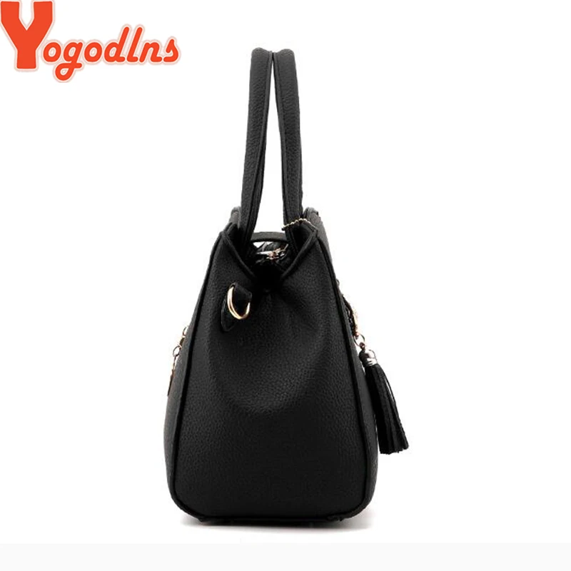 Yogodlns Large Capasity Leather Bag for Women Simple temperament handbag tassel Crossbody Bags Shoulder Bags