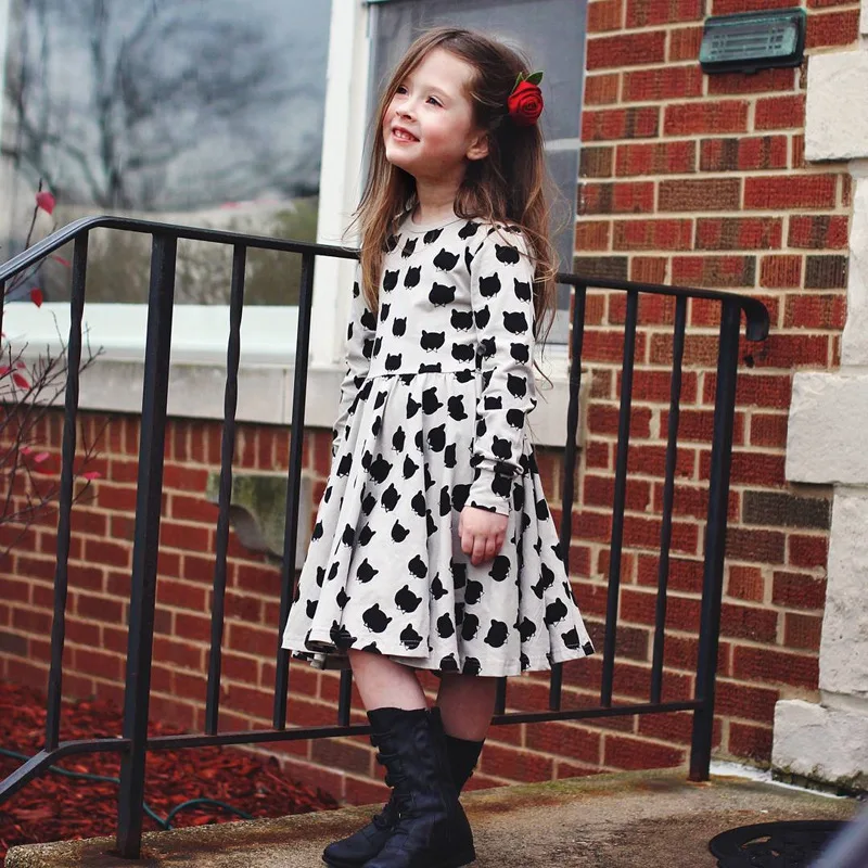

2018 Spring New Girls Dress Long Sleeve Cotton Kids Dresses for Girls Cat Printed Casual Children Clothing Toddler Girls Clothes