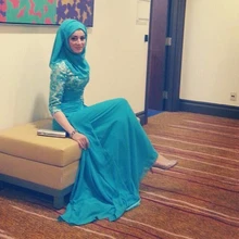 Abiye Gece Elbisesi font b Hijab b font Evening Dresses Plus Size Arabic Turquoise Chiffon Lace