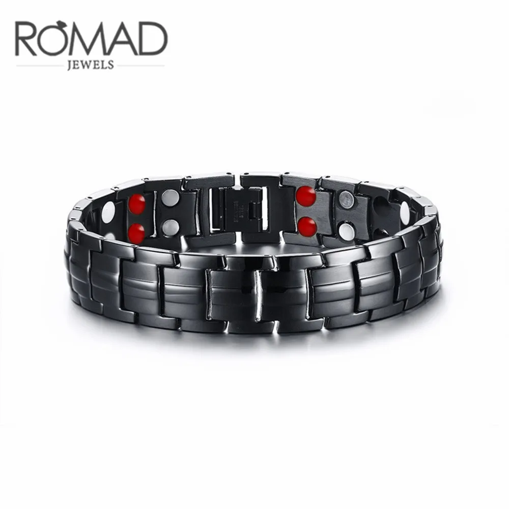 Romad черный браслет мужской ручной браслет энергетический оздоровительный германий магнитный браслет мужские браслеты из нержавеющей стали для мужчин