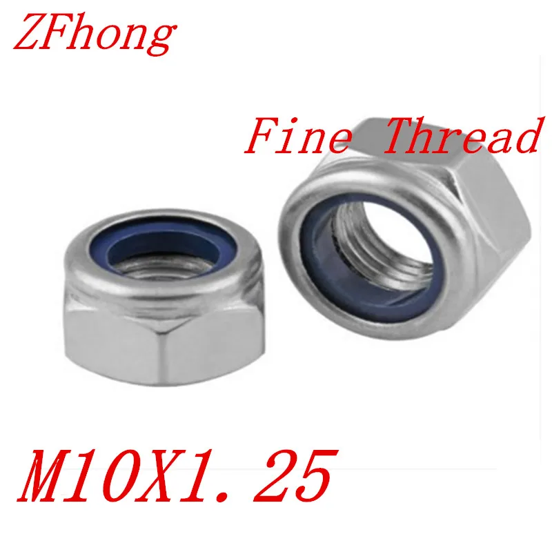 10pcs/lot DIN985 Staniless Steel A2 M10*1.25 M10 Fine Thread Nylon Lock
