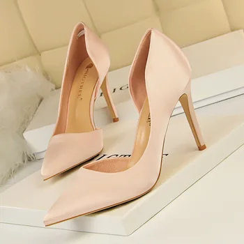 

2020 Spring Women Pump Silk Basic Sandals Solid Colors Slip On High Heels Wedding shoes Femme Sexy Pumps autumn women shoes