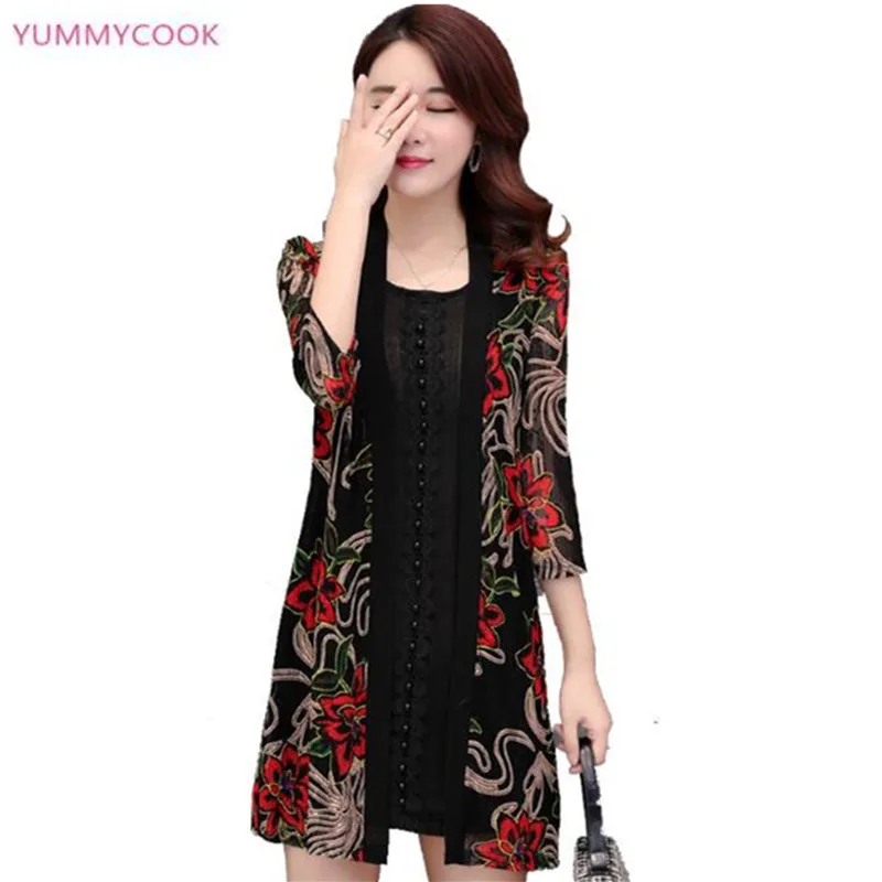

Printed cardigan thin female long paragraph fashion large size loose shawl sun protection clothing seven points sleeve women 40