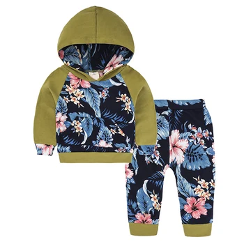 

2017 New Baby Boys Girls Set Autumn Floral Printed Infant Set Hoodies Shirt Long Pants Sets for Kids Newborn Clothes
