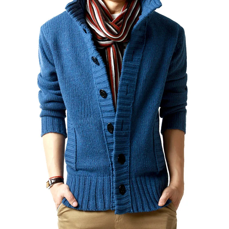 

Mr.nut Autumn Men's Sweater Casual Button Stand Collar Sweater Long Sleeve Cotton Knit Cardigan Slim Fit Multicolor Sweater