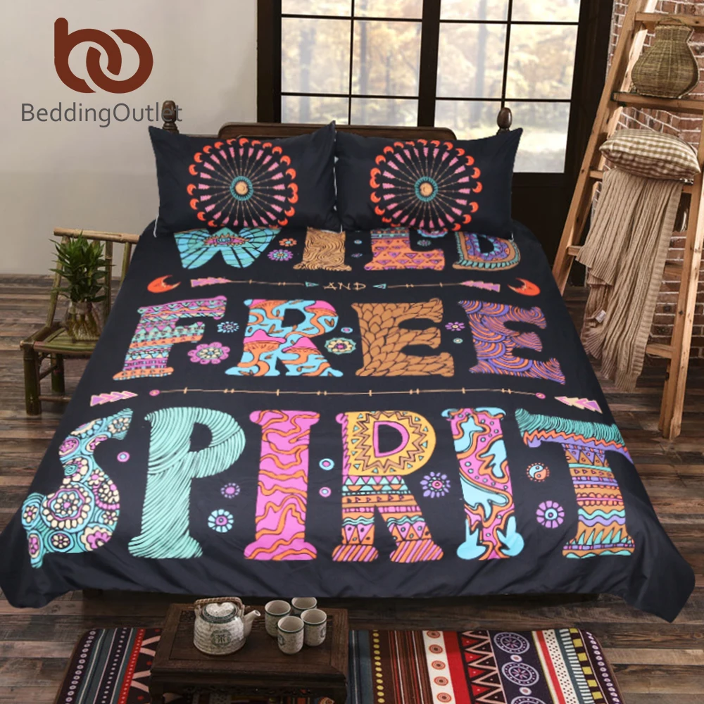 

BeddingOutlet Bohemian Bedding Set Queen Mandala Duvet Cover Single Colored Letters Printed Bed Cover Boho Bedclothes 3-Piece