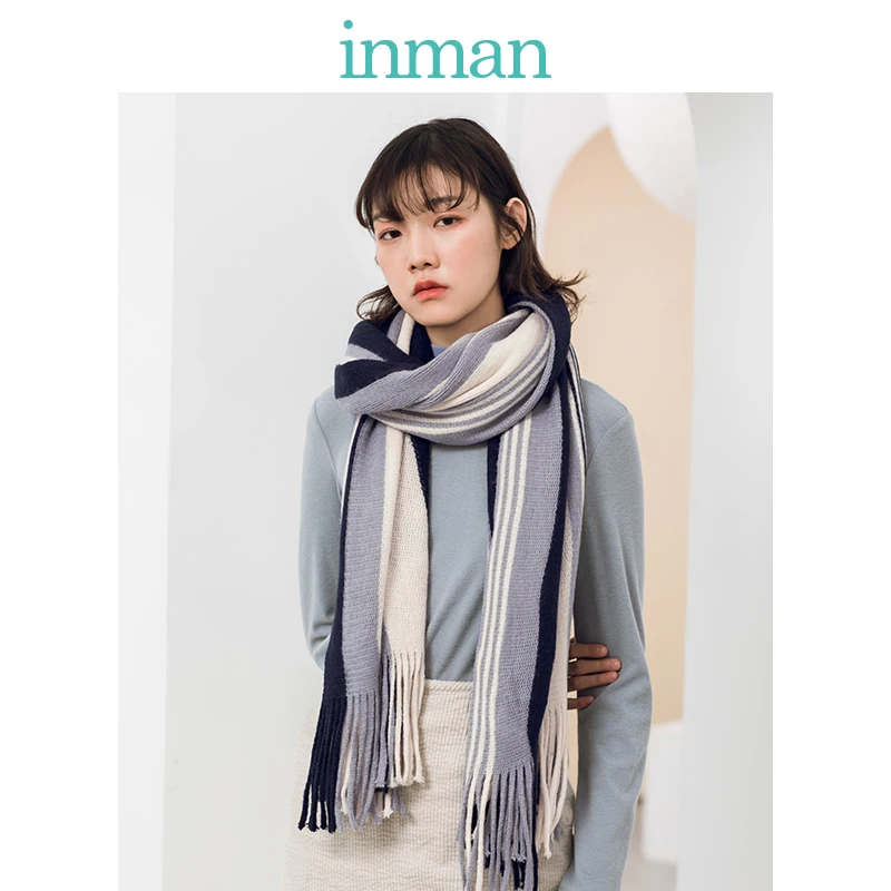 

INMAN Autumn Winter Contrast Color Stripped Simple Fashion Design Tassel Warm Comfortable Material Scarves