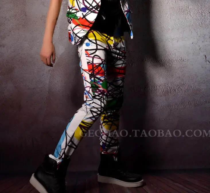 trousers M-6XL! Tide color line индивидуальный костюм жилет комплект Звезда Ночной клуб певица DJDS парикмахер шоу костюм - Цвет: trousers