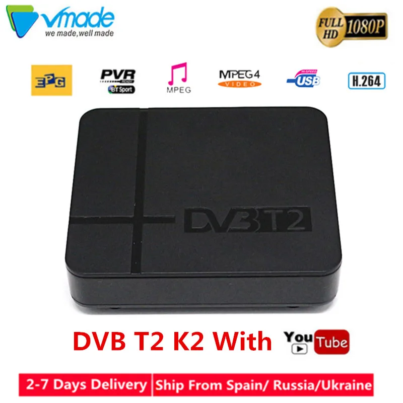 Vmade Dvb-t2 Full HD 1080p цифрового ресивера DVB T2 K2 h.264 поддерживает MPEG-4 usb Wi-Fi dongle YOUTUBE HDMI Декодер каналов кабельного телевидения