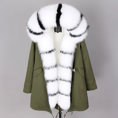 Куртка с натуральным мехом, длинное женское зимнее пальто, парка, Воротник из натурального Лисьего меха, капюшон, подкладка из искусственного меха, модная брендовая уличная одежда - Цвет: color 32
