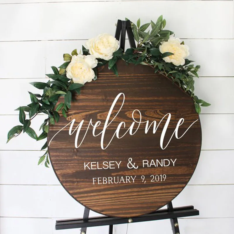 

Personalized Wedding Welcome Entrance Signs Round Wooden Sign Romantic Simple Custom Round Wedding Sign Party Direction Signs