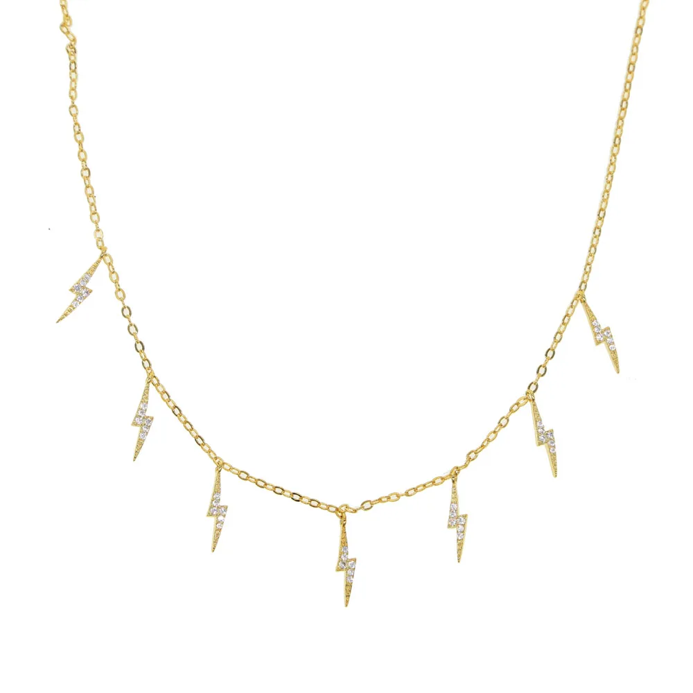 

New 2018 summer jewelry drop drip micro pave sparing cz lightning pendants choker charm necklaces