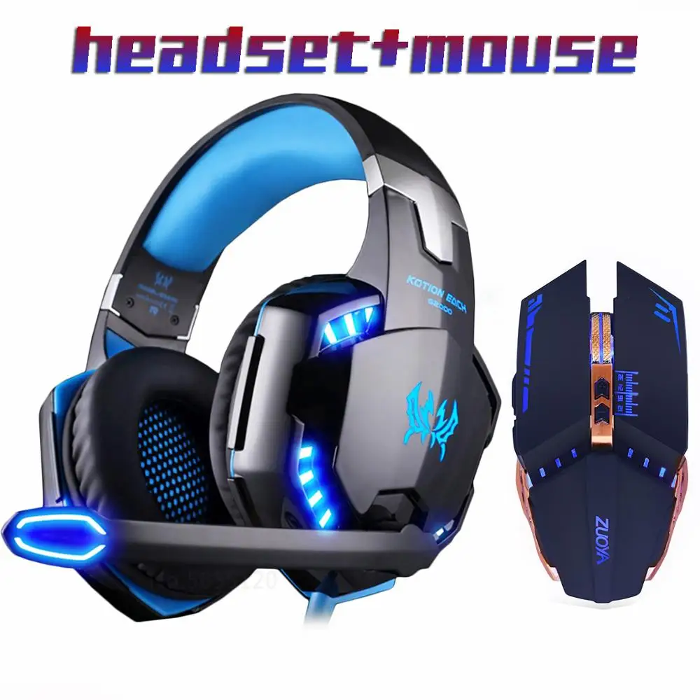 Kaufen Gaming Headset Stereo Gamer Kopfhörer mit mikrofon Kopfhörer + Gaming Maus 4000 DPI Einstellbar Gamer Mäuse Verdrahtete USB für PC