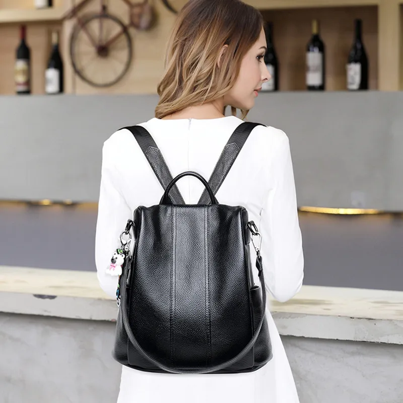 

New casual women's bag high-end top layer leather backpack fashion shoulder bag trend ladies backpack.