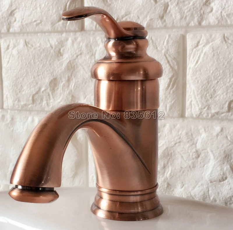 Classic Antique Red Copper Bathroom Basin Faucet Single Handle Cold and