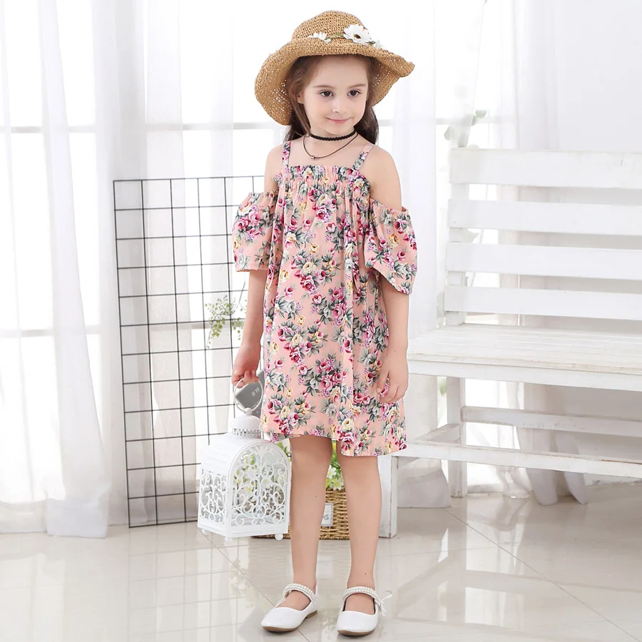 Fashion Floral Girls Summer Dress Kids Cotton Sleeveless Casual Sundress Teenage Strapless Clothes Princess Dress (2)
