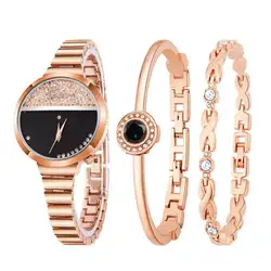 Для женщин нержавеющая сталь браслет Аналоговые Кварцевые Круглый наручные часы женские часы Relogio Feminino