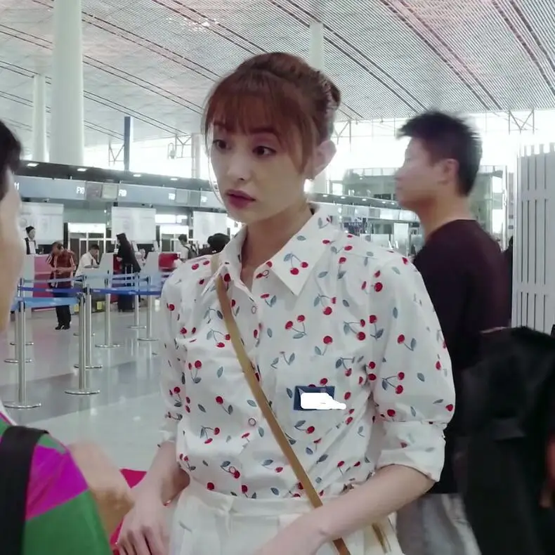 

Youth Fighting Cherry Printed Shirt Women's Net Red Women's Wear Small and Fresh Long Sleeves In Summer of 2019 shirt women