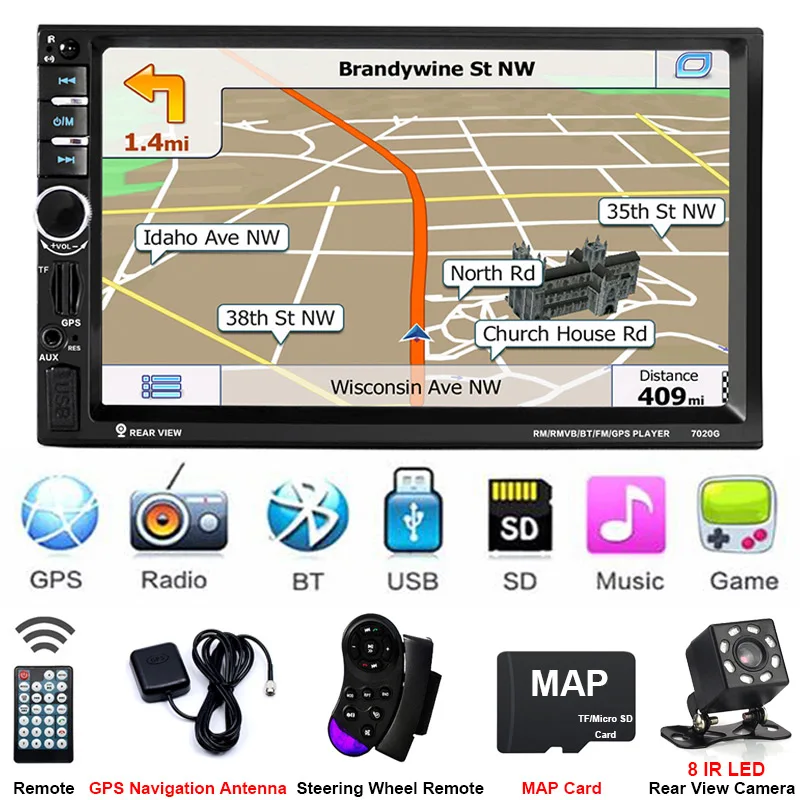 2Din gps камера заднего вида Центральная Multimidia 2 Din 7 ''Bluetooth MP5 MP3 музыкальный видео плеер Мультимедиа Радио авторадио Зеркало Ссылка - Цвет: F-Player 8IR Cam MAP