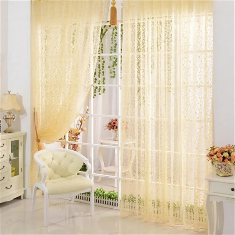 

Cozy Home Decor Leaves Sheer Voile Drape Door Window Room Divider Scarfs Curtains 1M (W) x 2M (L) AA Z