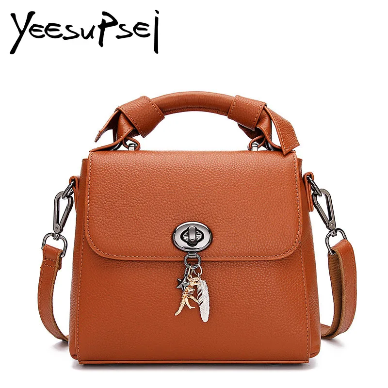 

YeeSupSei Small Women Leather Handbag Mini Women Messenger Bag Vintage Shoulder Crossbody Bag Cool Designer Metal Decorative Bag