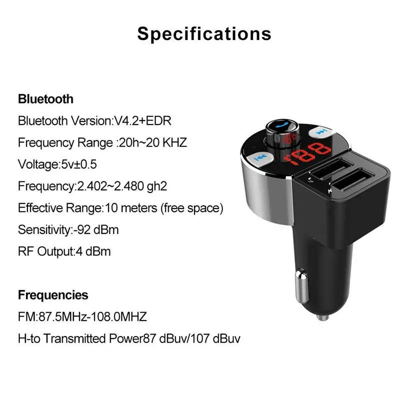 Fm передатчик Bluetooth Автомобильный радиоадаптер громкой связи с двойным usb портом