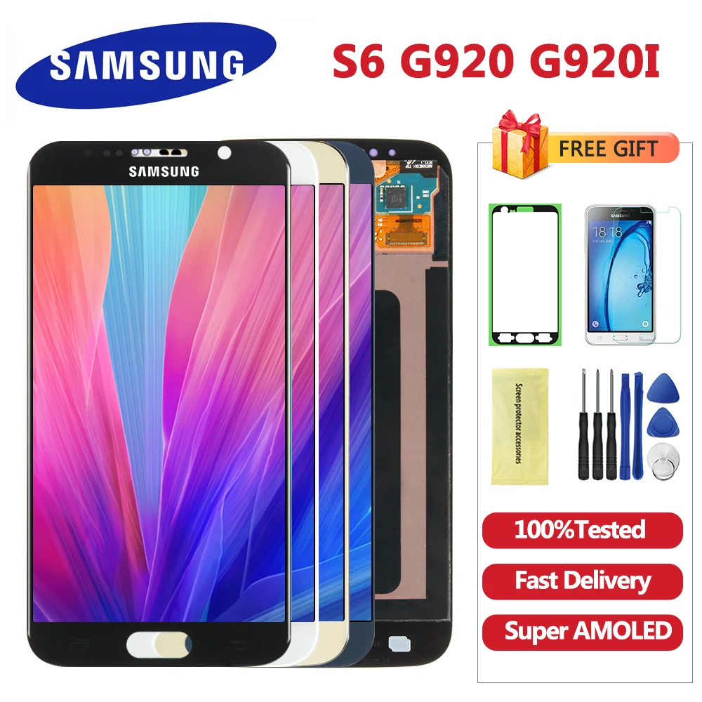 5 1 'Super AMOLED LCD S6 G920 G920F дисплей 100% протестированный сенсорный экран в сборе Замена