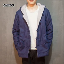 China Style Cotton Linen Winter Mens Hooded Coat Retro Casual Thicken Cotton Padded Jacket Male Parkas Outwear