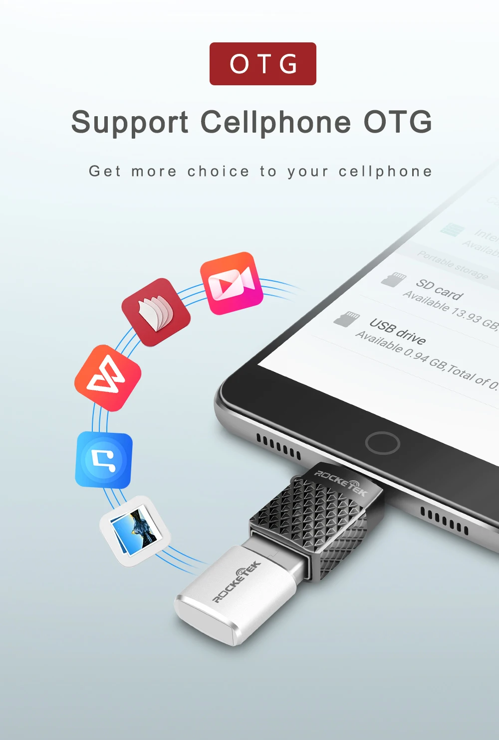 Rocketek Micro к USB OTG адаптер алюминиевые аксессуары Мужской конвертер для samsung Xiaomi LG huawei Android мобильный телефон