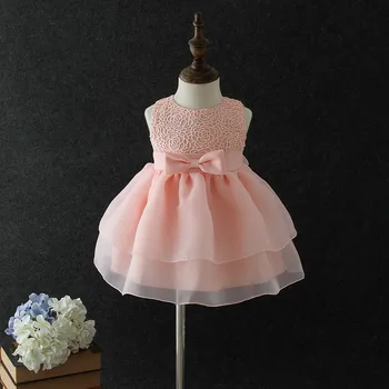 

Newborn Girls Baptism Dresses Baby Princess Dress for First Birthday Party Solid Color Bow-knot Wedding Costumes