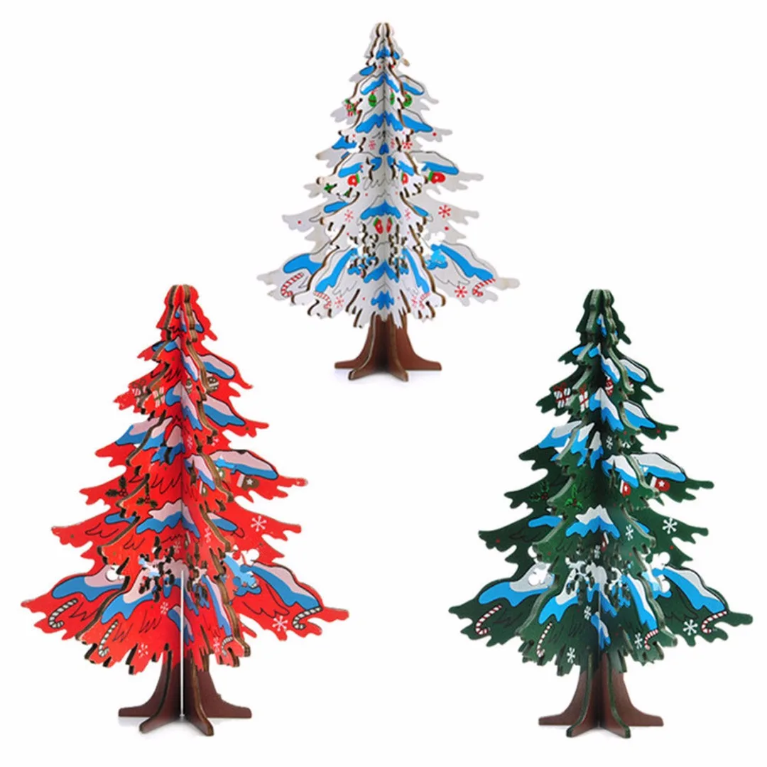 DIY 16.5cm Wooden Christmas Tree Festival Party Ornaments Xmas Table Desk Decor 3D