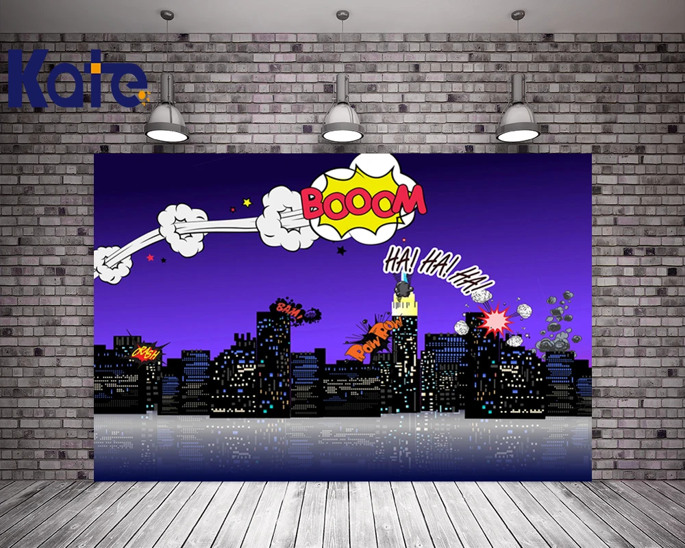 

KATE 5x7ft Photography Backdrops Children Cartoon Night City Backdrop Superhero Party Background Kids Birthday Party Photo