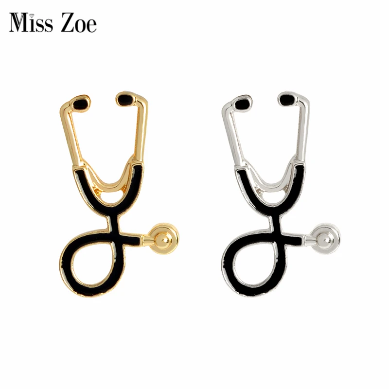 

Miss Zoe Stethoscope Brooch Pins Gold Silver Black Collar Corsage Gift for Doctors Nurse Physicians Medical Student Graduation
