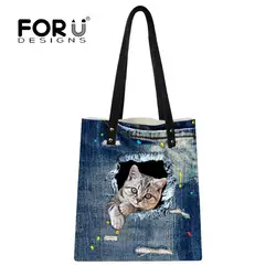 FORUDESIGNS/Denim Cat принт Для женщин сумка комплект Топ-ручка большой Ёмкость женский Сумки сумка кошелек из искусственной кожи модные