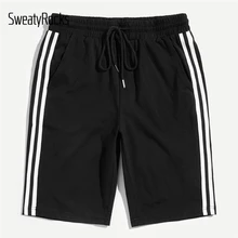 SweatyRocks мужские шорты в полоску с завязками на талии, уличная одежда, прямые черные шорты, модные летние спортивные повседневные шорты