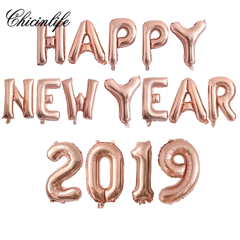 Chicinlife розовое золото 16 дюймов с новым годом 2019 Фольга Воздушный шар баннер