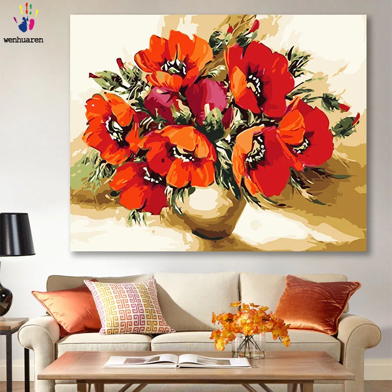 

DIY colorings pictures by numbers with colors Poppy flower arrangement picture drawing painting by numbers framed Home