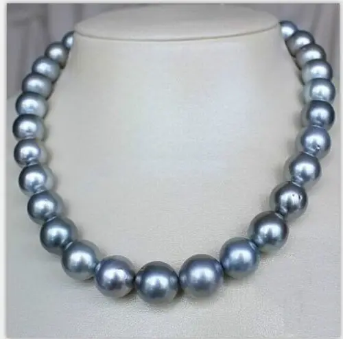 

~~ bjc>>south sea round 11-12mm silver grey pearl necklace