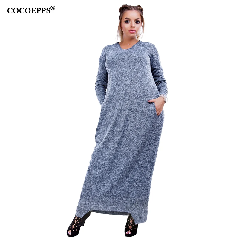 

2019 Autumn Winter Women Dresses Maxi Loose Elegant Dress Big Size Long Dress Long Sleeve Casual Dress Plus Size Solid vestidos
