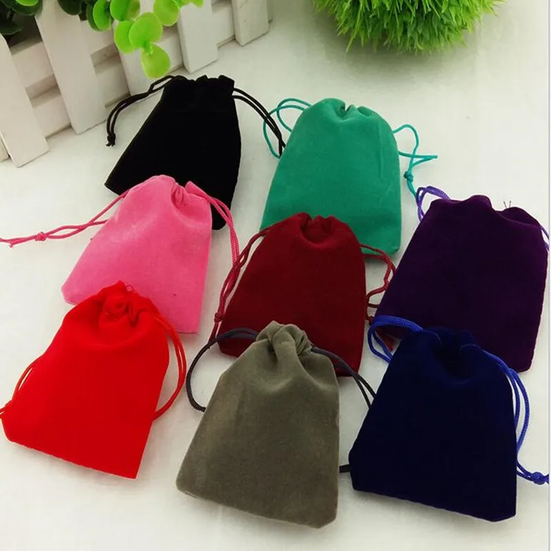 

100PCS/LOT New Flocking Cloth Draw string Accessories Jewelry Package Small Objects Storage Bags