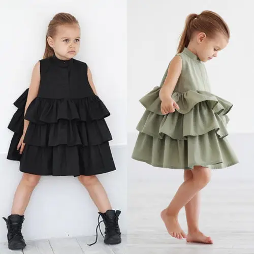 

Newborn Kid Baby Girls Party Dress Sleeve O Neck Cake Ruffled Tutu Bubble Dresses Summer New 1-6T