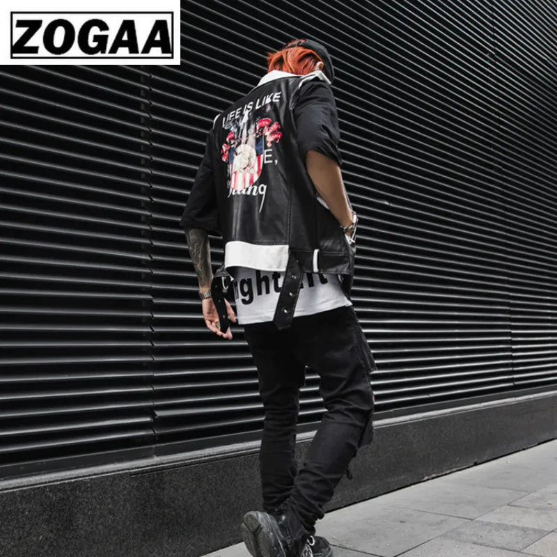 ZOGGA 2019 Men Spring Vests Night Club Rock Punk Locomotive Rivet Leather Vest Solid Black Sleeveless Men Vest with Pattern ZOGGA 2019 Men Spring Vests Night Club Rock Punk Locomotive Rivet Leather Vest Solid Black Sleeveless Men Vest with Pattern